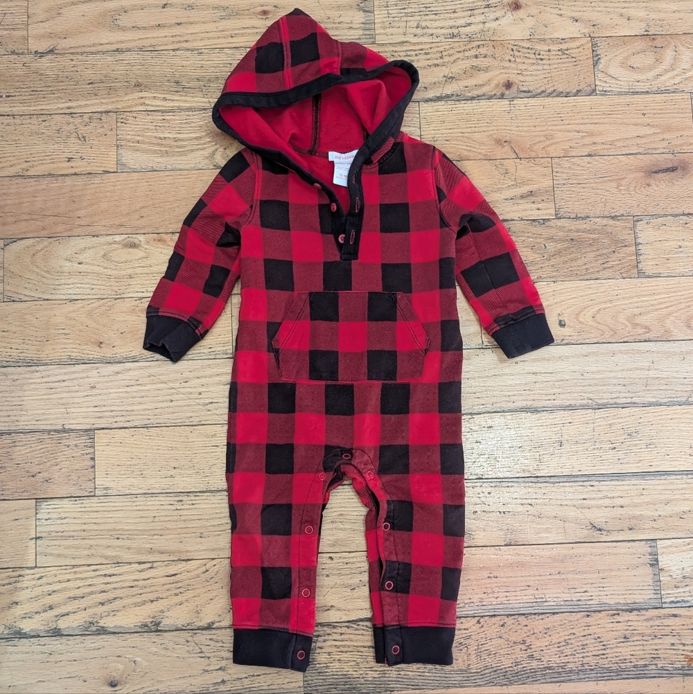 EUC 12-18M One Piece Plaid Hooded Outfit *B16